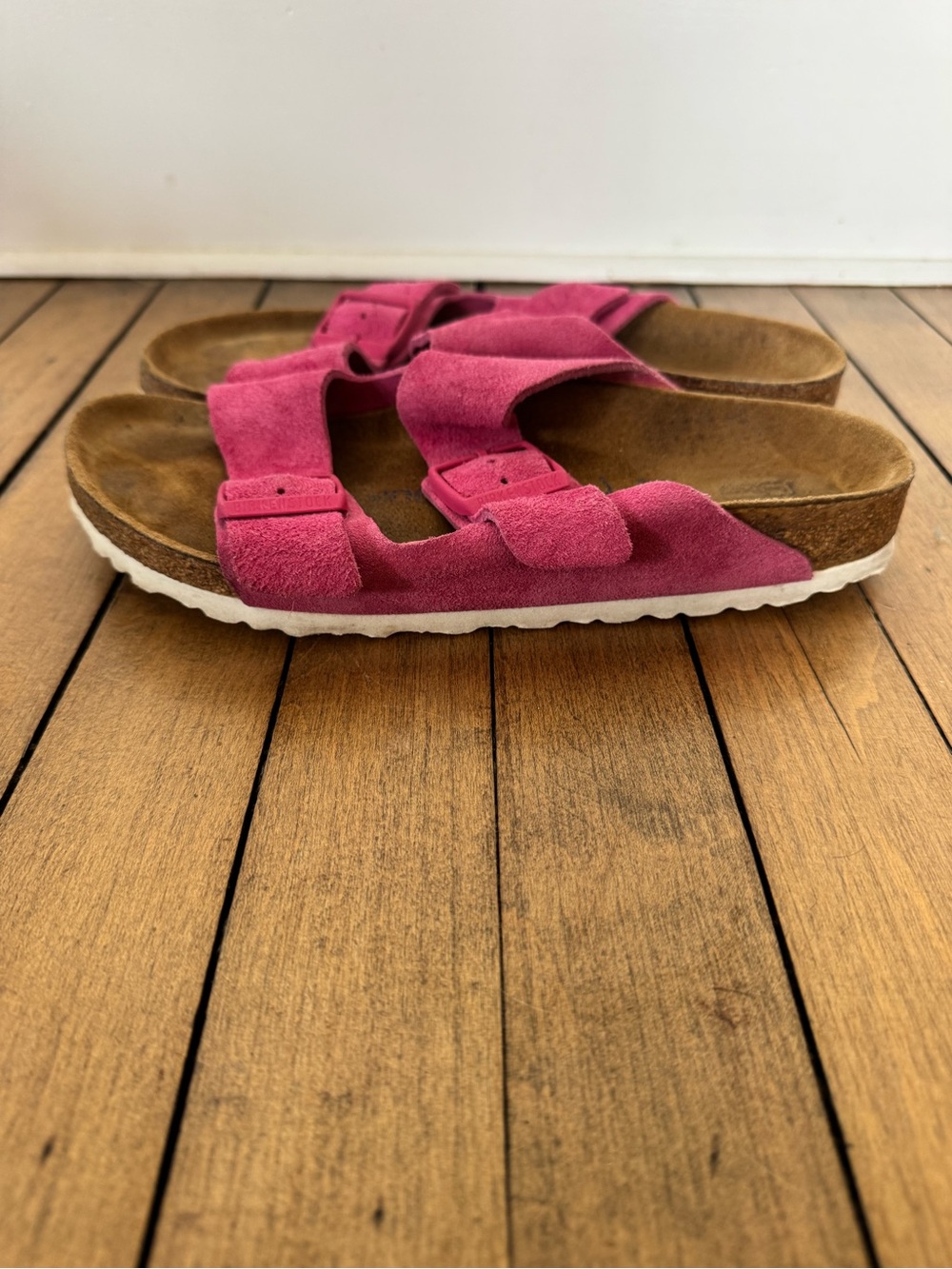 Birkenstock Arizona Pink Fuchsia Tulip Suede Soft Foot Bed Sandals 39 / 8.5 - Picture 5 of 11